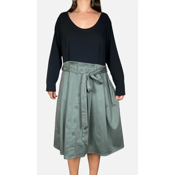 CITY CHIC 'Uptown Girl' Deep Sage Black Belted Midi Dress Plus Size XL AU 22 - Picture 3 of 13
